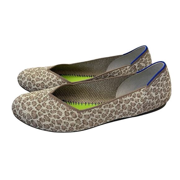 Rothy's Flat Cheetah Print Knit Slip On Shoes Size 8.5 Animal Print Machine Wash - Picture 1 of 7